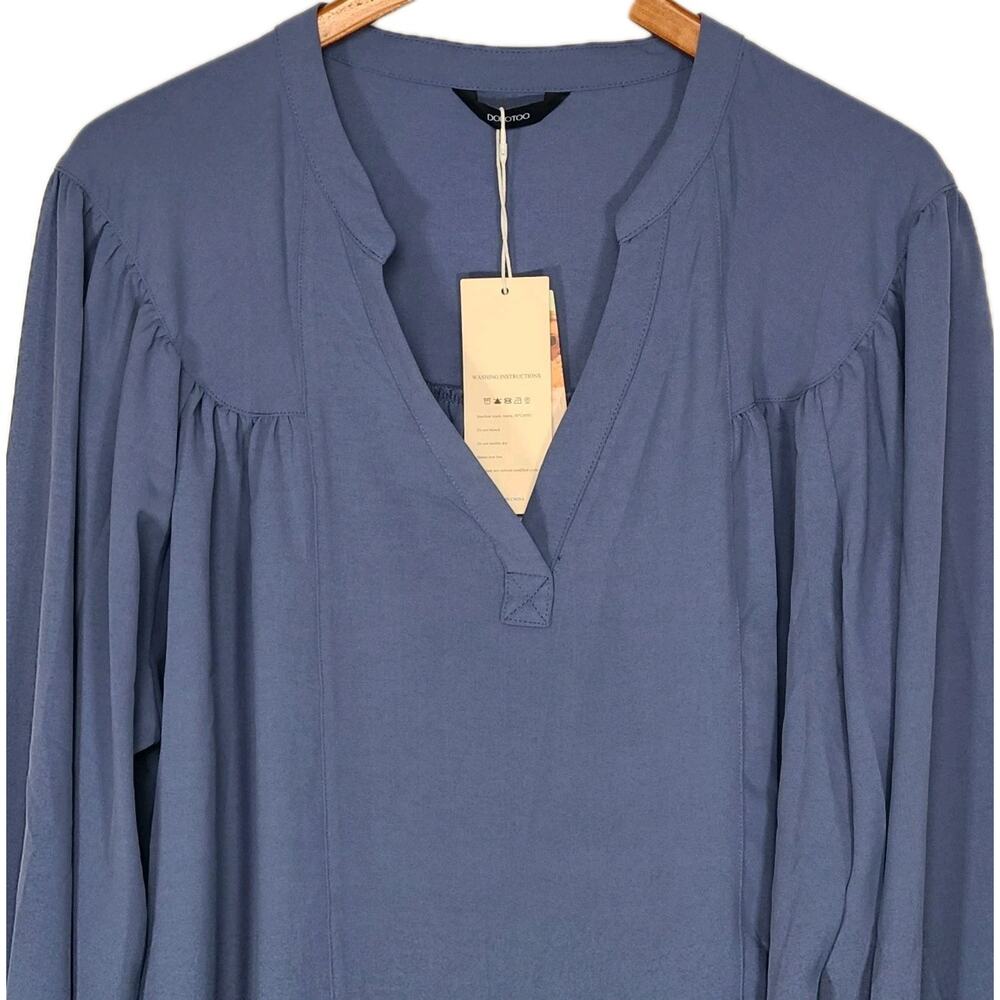 NWT Dokotoo V Neck Puff Long‎ Sleeve Flowy Blouse Blue 2X